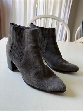 Charles By Charles David Dark Gray Suede Ankle Booties with Block Heel